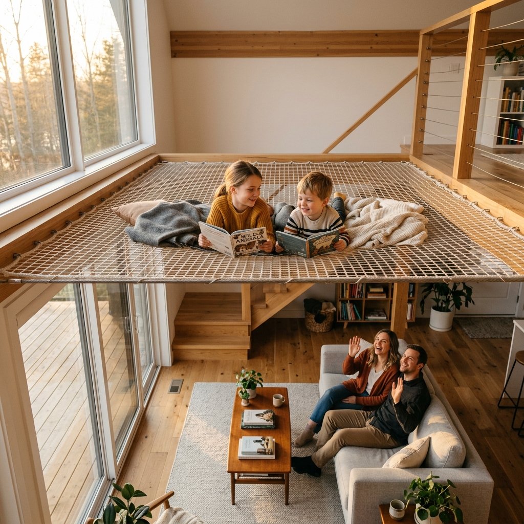 Family enjoying their hammock loft together